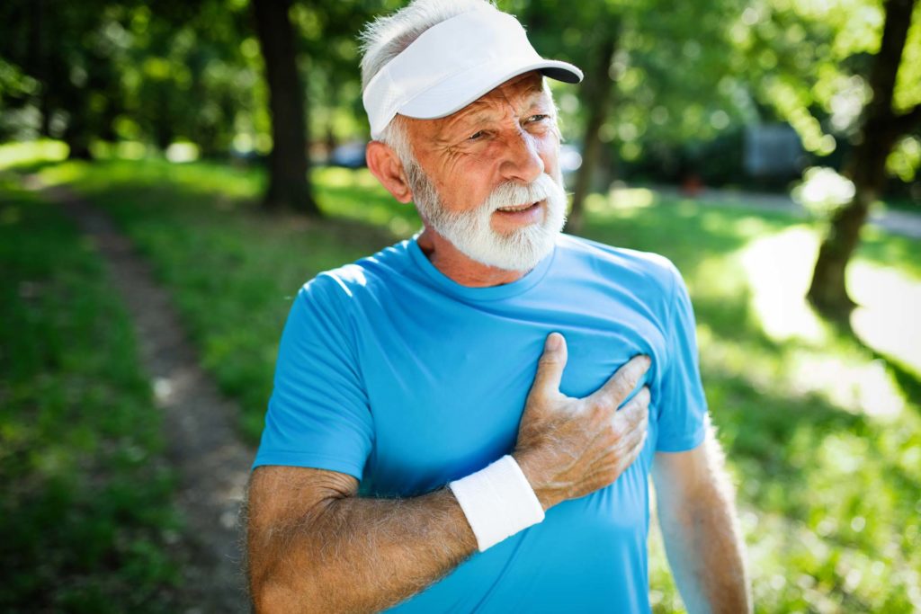 Elder man running with pain in his chest