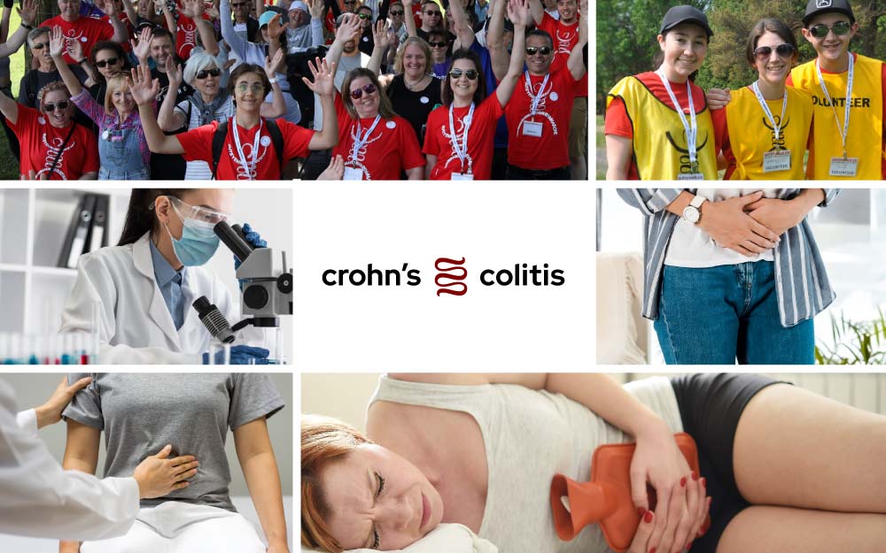 Collage of images related to Crohn's & Colitis Canada. Their logo is in the middle.