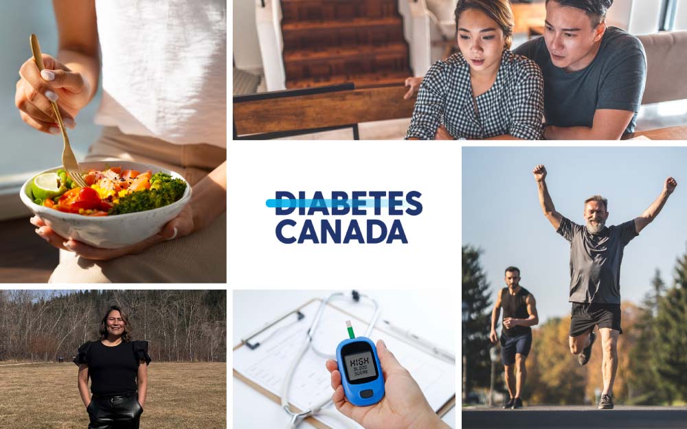 Collage of images related to Diabetes Canada. Their logo is in the middle.
