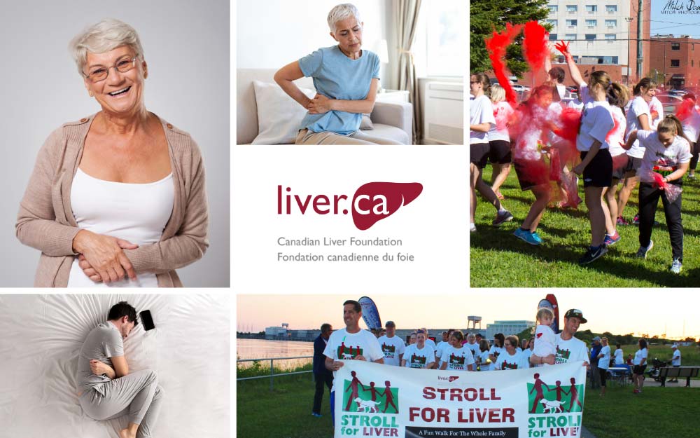 Collage of images related to Canadian Liver Foundation. Their logo is in the middle.