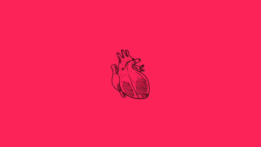 Illustration of a heart over a red background