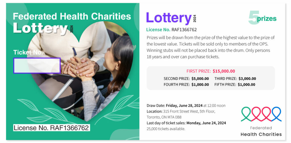 Federated Health Charities 2024 lottery. Fundraising funds for health charities