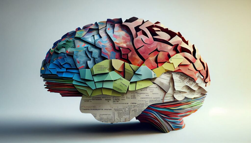 Colorful brain made of different pieces of paper